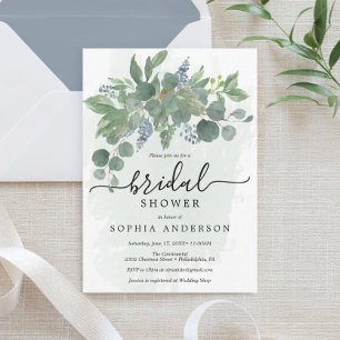 Stusty Blue Eucalyptus Bridal Shower Invitations Kaart