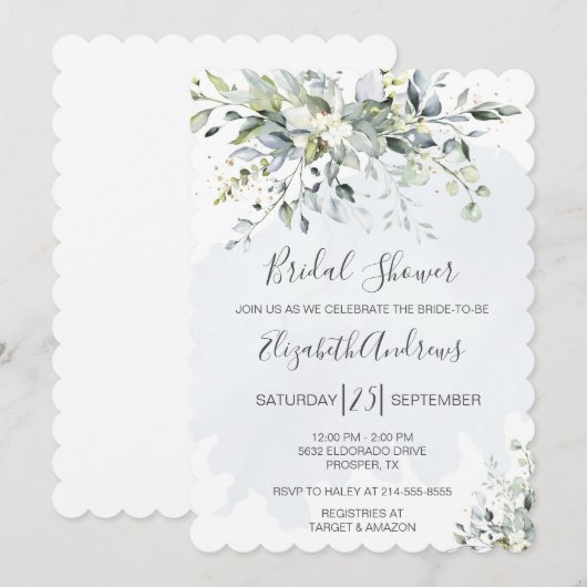 Stusty Blue Eucalyptus Bridal Shower Kaart (Voorkant / Achterkant)