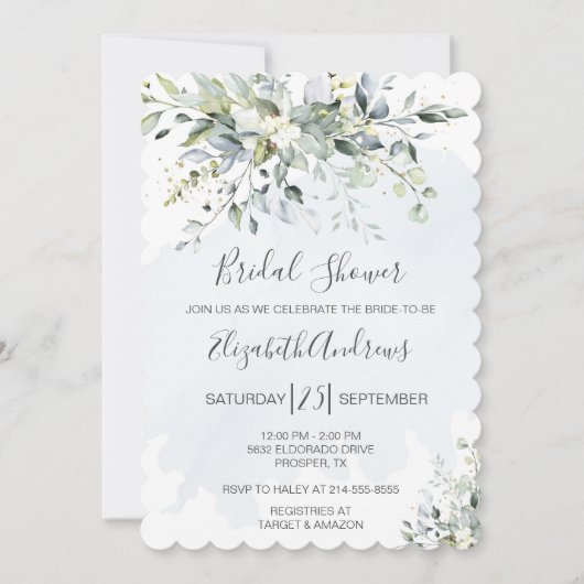 Stusty Blue Eucalyptus Bridal Shower Kaart (Voorkant)