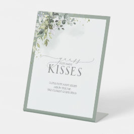 Stusty Blue Eucalyptus Waterverf Hoeveel Kisses Reclamebord Met Voetstuk