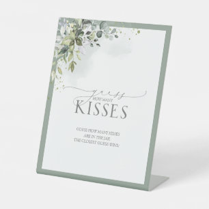Stusty Blue Eucalyptus Waterverf Hoeveel Kisses Reclamebord Met Voetstuk