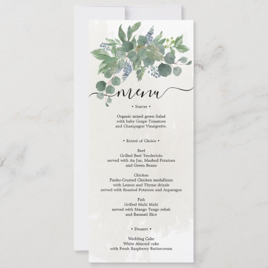 Stusty Blue Eucalyptus Wedding Menu Vrijgezellenfe Kaart (Voorkant)