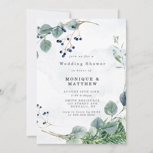 Stusty Blue Eucalyptus Wedding Shower-uitnodiginge (Voorkant)