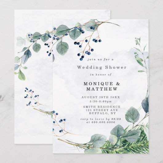 Stusty Blue Eucalyptus Wedding Shower-uitnodiginge (Voorkant / Achterkant)