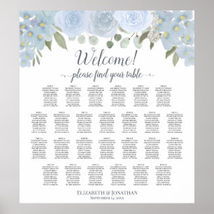 Stusty Blue Floral 26 Tafel Wedding Seating Chart Poster