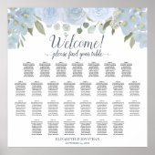Stusty Blue Floral 29 Tafel Wedding Seating Chart Poster (Voorkant)