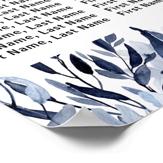 Stusty Blue Floral-8-tafel-weddenschapenkaart Poster (Hoek)