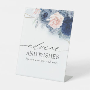 Stusty Blue Floral Advice en Wishes Wedding Reclamebord Met Voetstuk