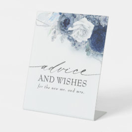 Stusty Blue Floral Advice en Wishes Wedding Reclamebord Met Voetstuk