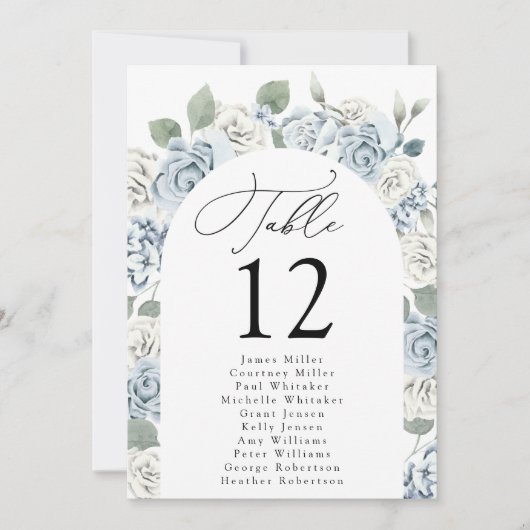 Stusty Blue Floral Arch Table Number (Zitplaatje) (Voorkant)