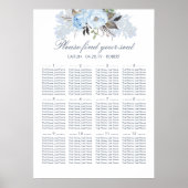 Stusty Blue Floral Elegant Wedding Seding Chart Poster (Voorkant)