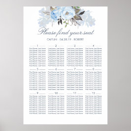 Stusty Blue Floral Elegant Wedding Seding Chart Poster