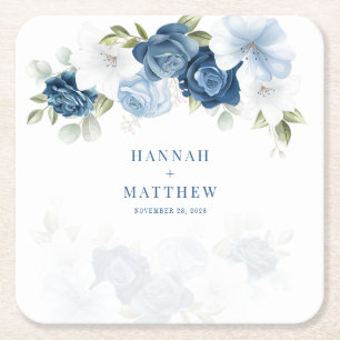 Stusty Blue Floral Eucalyptus Waterverf Weddenscha Kartonnen Onderzetters