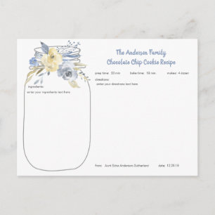 Stusty Blue Floral Mason Jar Family Recipcard Aankondigingskaart