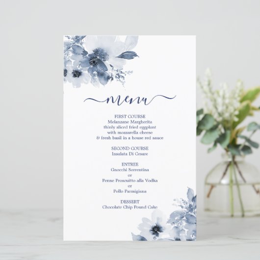 Stusty Blue Floral Menu Kaart (Staand voorkant)