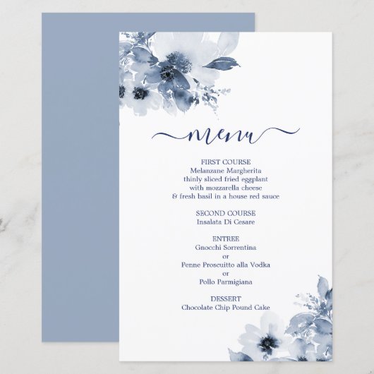 Stusty Blue Floral Menu Kaart (Voorkant / Achterkant)