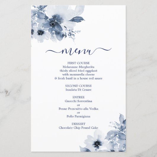 Stusty Blue Floral Menu Kaart (Voorkant)