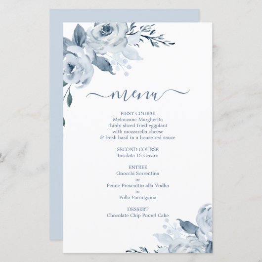 Stusty Blue Floral Menu Kaart (Voorkant / Achterkant)