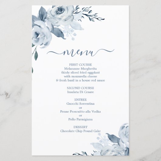 Stusty Blue Floral Menu Kaart (Voorkant)