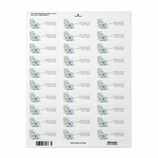 Stusty Blue Floral Return Address Label (Full Sheet)