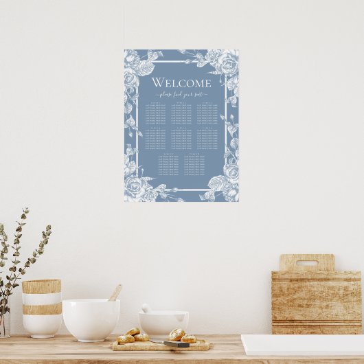 Stusty Blue Floral Seating Chart Poster (Keuken)