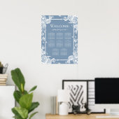 Stusty Blue Floral Seating Chart Poster (Thuiskantoor)