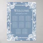 Stusty Blue Floral Seating Chart Poster (Voorkant)
