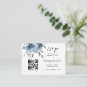 Stusty Blue Floral Slate QR Code Weddenschap RSVP  Informatiekaartje (Staand voorkant)