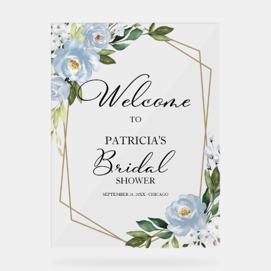 Stusty Blue Floral Vrijgezellenfeest Welcome Sign Acryl Bord (Voorkant)