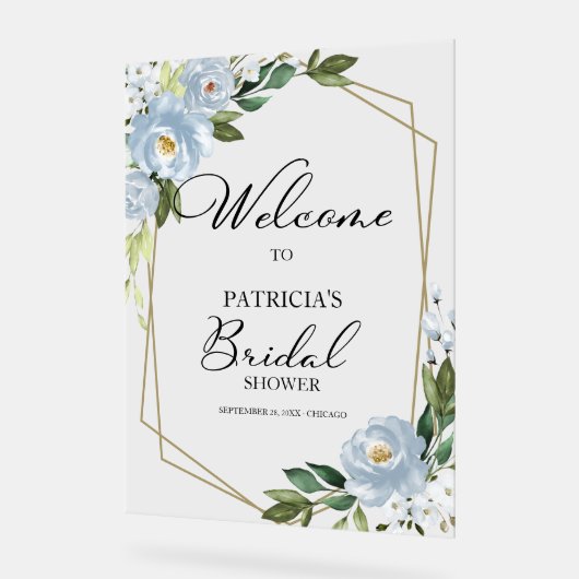 Stusty Blue Floral Vrijgezellenfeest Welcome Sign Acryl Bord (Hoek)