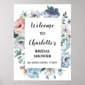 Stusty Blue Floral Vrijgezellenfeest Welcome Sign Poster (Voorkant)