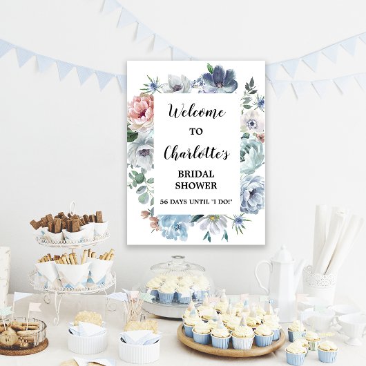 Stusty Blue Floral Vrijgezellenfeest Welcome Sign Poster