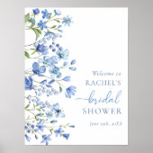 Stusty Blue Floral Vrijgezellenfeest Welcome Sign Poster (Voorkant)