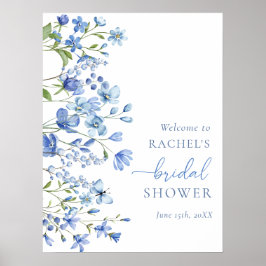 Stusty Blue Floral Vrijgezellenfeest Welcome Sign Poster