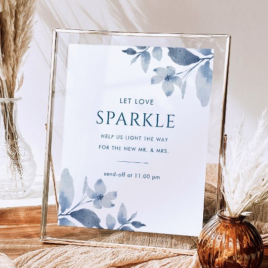 Stusty Blue Floral Weddenschap Sparkler Poster