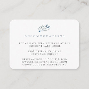 Stusty Blue Floral Wedding Accommodations Informatiekaartje