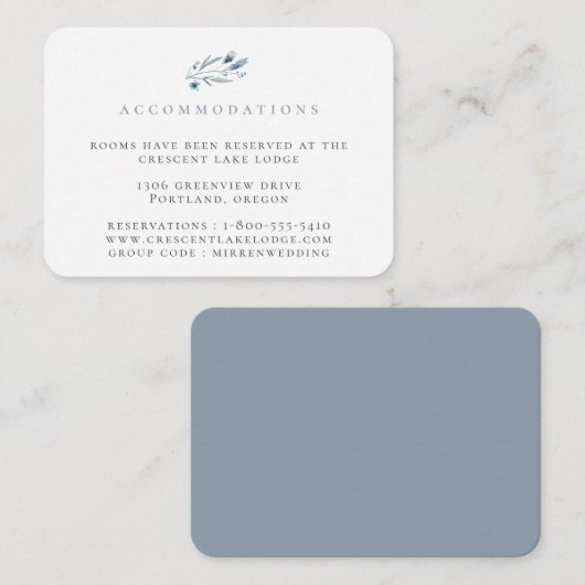 Stusty Blue Floral Wedding Accommodations Informatiekaartje (Voorkant / Achterkant)