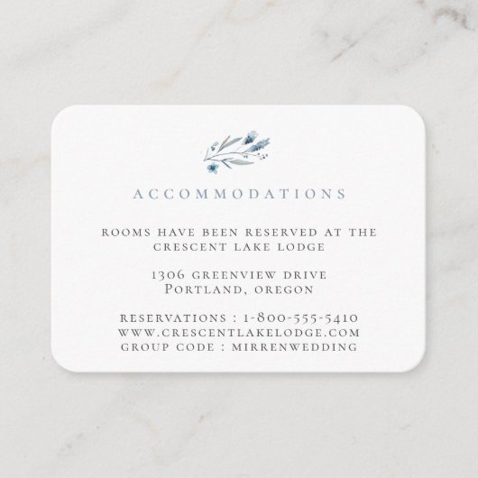 Stusty Blue Floral Wedding Accommodations Informatiekaartje (Voorkant)