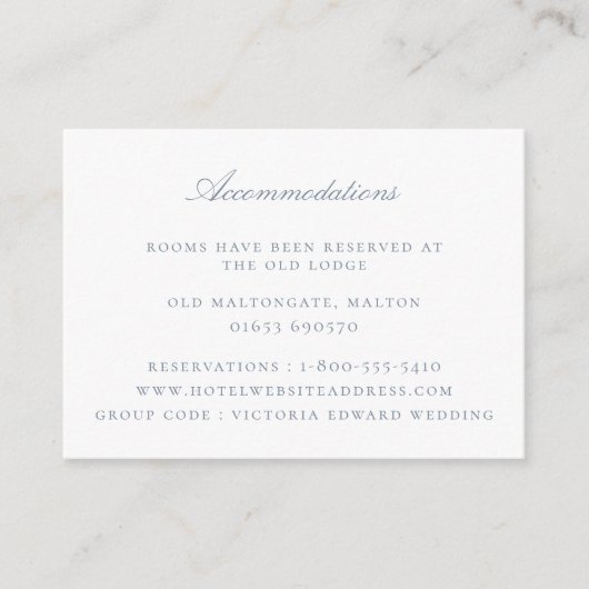 Stusty Blue Floral Wedding Accommodations Informatiekaartje (Voorkant)