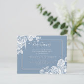 Stusty Blue Floral Wedding Directions Informatiekaartje (Staand voorkant)