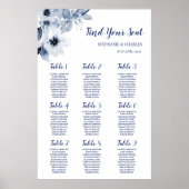 Stusty Blue Floral Wedding Seating Chart Poster (Voorkant)