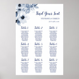 Stusty Blue Floral Wedding Seating Chart Poster