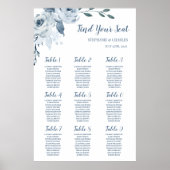 Stusty Blue Floral Wedding Seating Chart Poster (Voorkant)