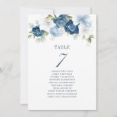 Stusty Blue Floral Wedding Table Number 7 Zitplaat Kaart (Voorkant)