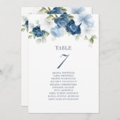 Stusty Blue Floral Wedding Table Number 7 Zitplaat Kaart (Voorkant / Achterkant)