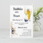 Stusty Blue Flowers Bubble & Brews Couples Shower Kaart (Staand voorkant)