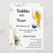 Stusty Blue Flowers Bubble & Brews Couples Shower Kaart (Voorkant / Achterkant)