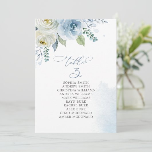 Stusty Blue Flowers Tabel Nummer 3 Zitdiagram Kaart (Staand voorkant)