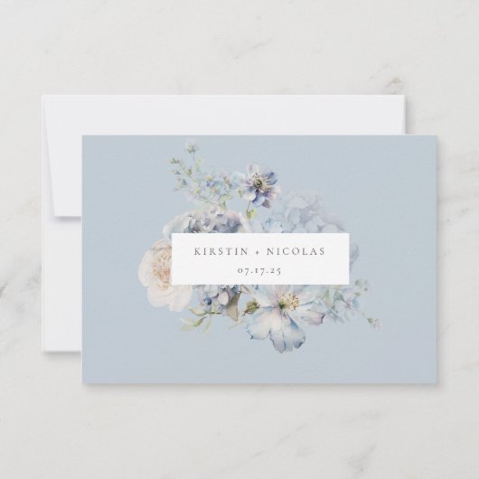 Stusty Blue Garden Floral Meal Choice Weddenschap RSVP Kaartje (Achterkant)