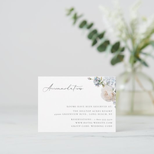 Stusty Blue Garden Floral Wedding Accommodations Informatiekaartje (Staand voorkant)